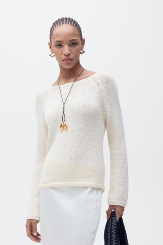 Pull crochet col rond - Écru