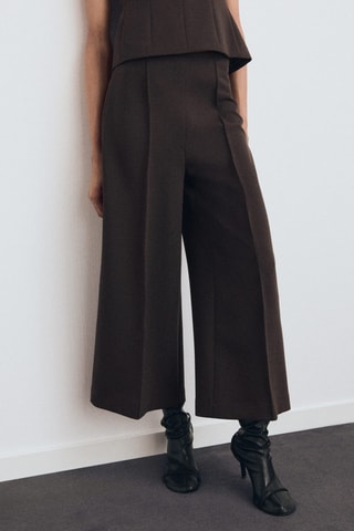 Pantalon style jupe-culotte crop - Marron