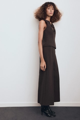 Pantalon style jupe-culotte crop - Marron