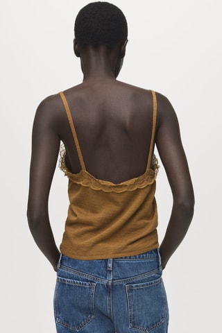 Top laine mélangée dentelle - Beige