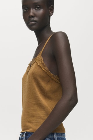 Top laine mélangée dentelle - Beige