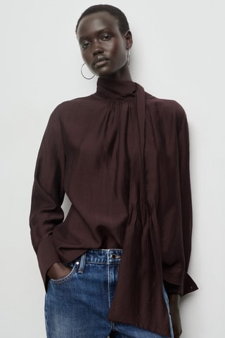 Blouse texture avec foulard - Marron