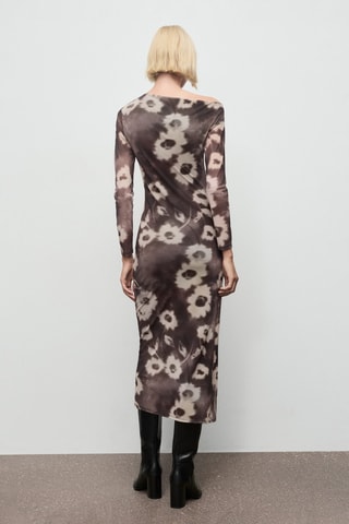 Robe asymétrique imprimé fleuri - Marron