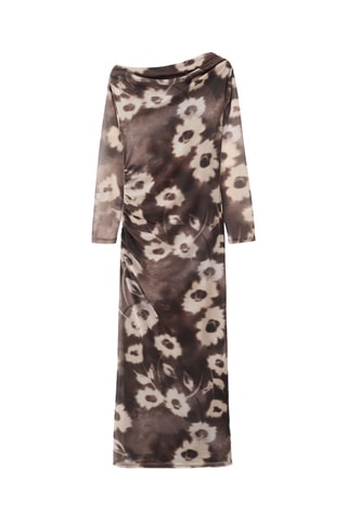 Robe asymétrique imprimé fleuri - Marron