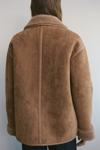 Manteau effet cuir imitation mouton - Marron