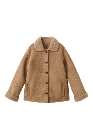Manteau effet cuir imitation mouton - Marron