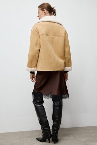 Veste effet daim col moutonné - Marron
