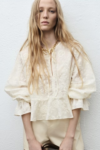 Blouse Lyocell brodée - Écru