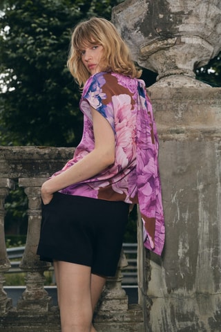 Chemisier fleurs avec foulard - Violet