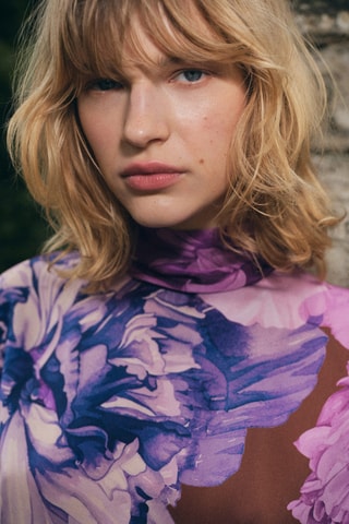 Chemisier fleurs avec foulard - Violet