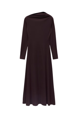 Robe évasé col asymétrique - Marron