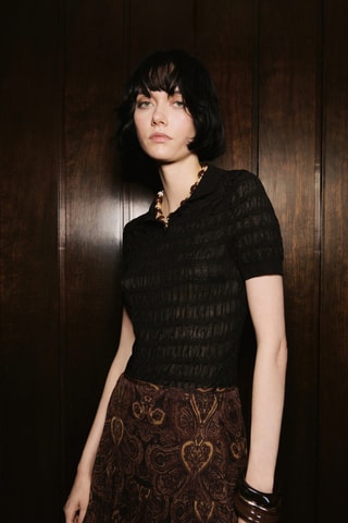 Pull-over texturé col polo - Noir