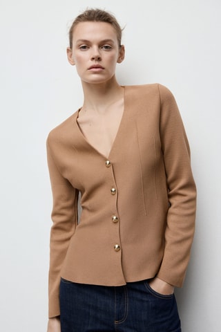 Veste en maille cintrée à boutons - Marron