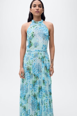 Robe plissée imprimé fleuri - Bleu