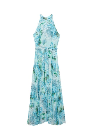 Robe plissée imprimé fleuri - Bleu
