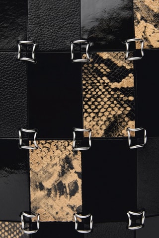 Sac cuir patchwork combiné - Noir