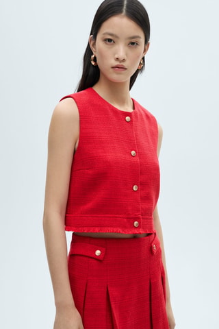 Jupe plissée tweed - Rouge