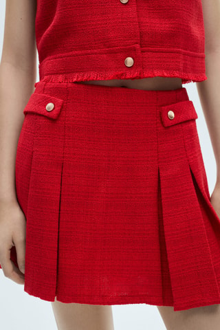 Jupe plissée tweed - Rouge