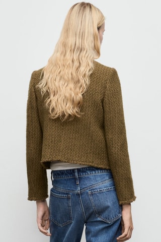 Veste tweed boutons bijoux - Kaki