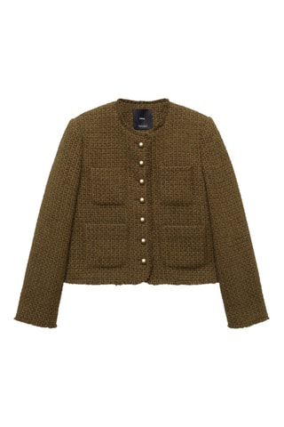 Veste tweed boutons bijoux - Kaki