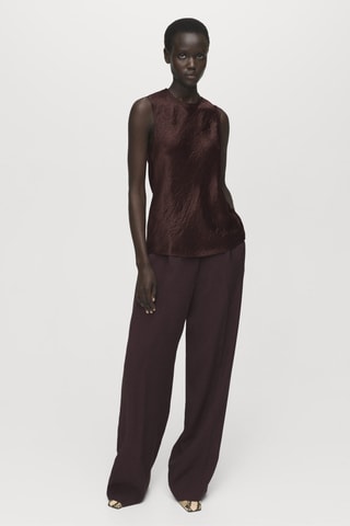 Blouse satinée effet froissé - Marron