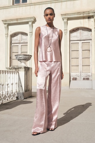 Blouse satinée effet froissé - Rose clair