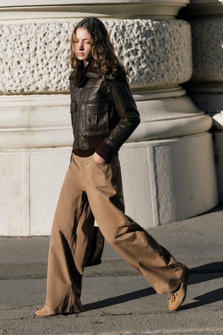 Jean wide leg loose taille normale - Marron