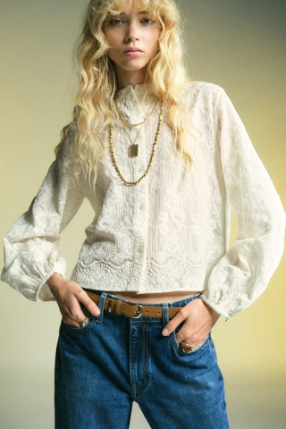 Blusa lyocell bordada - Crudo
