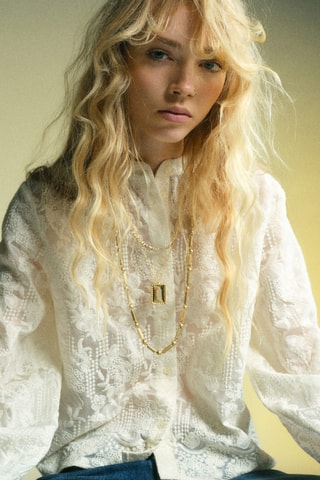 Blusa lyocell bordada - Crudo