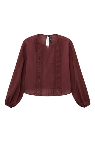 Blouse brodée manches bouffantes - Bordeaux
