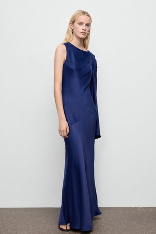 Robe satinée asymétrique - Bleu marine