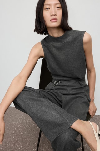 Pantalon droit taille élastique - Gris chiné