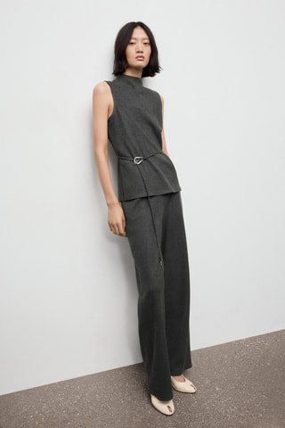 Pantalon droit taille élastique - Gris chiné