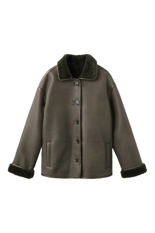 Manteau effet cuir imitation mouton - Kaki
