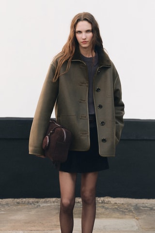 Manteau effet cuir imitation mouton - Kaki