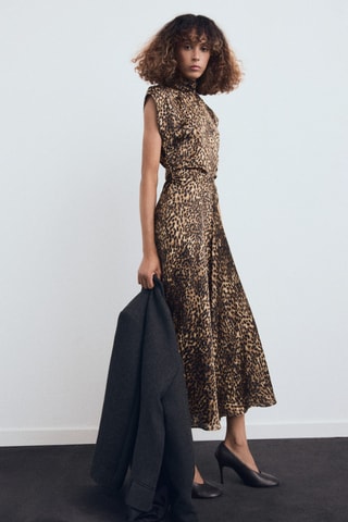 Robe satinée léopard - Marron