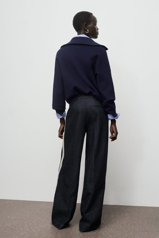Jean large à rayures - Bleu