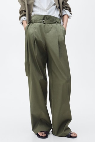 Pantalón wideleg cinturón - Caqui