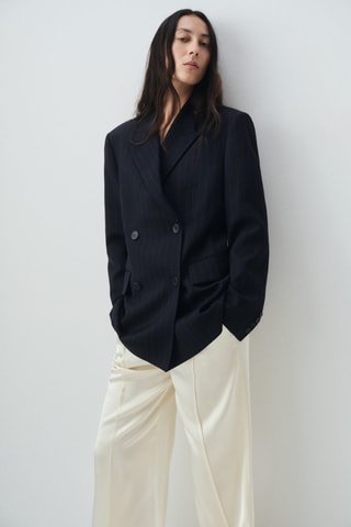 Blazer de costume à rayures tennis double boutonnage - Bleu marine