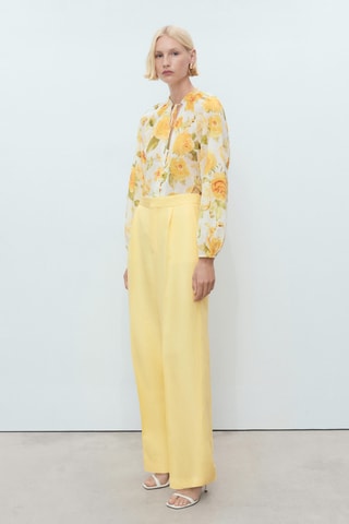 Pantalon mélange de lin pinces - Jaune