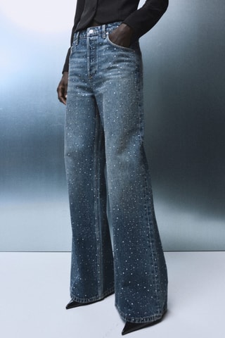 Jean large à strass - Bleu