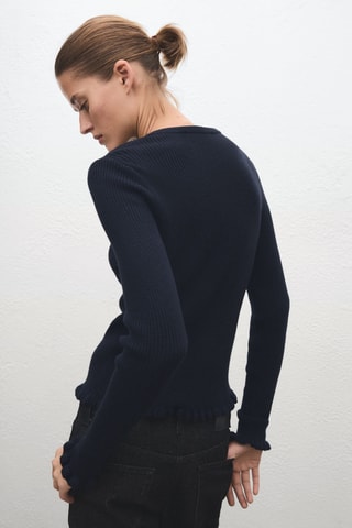 Cardigan bords festonnés - Bleu marine
