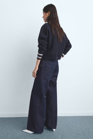 Jean droit taille basse boutons - Bleu
