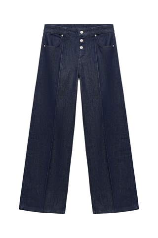 Jean droit taille basse boutons - Bleu