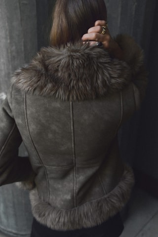 Veste effet daim et fausse fourrure - Gris