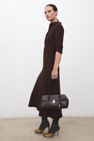 Robe froncée avec col drapé - Marron