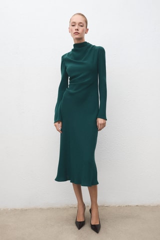 Robe froncée avec col drapé - Vert