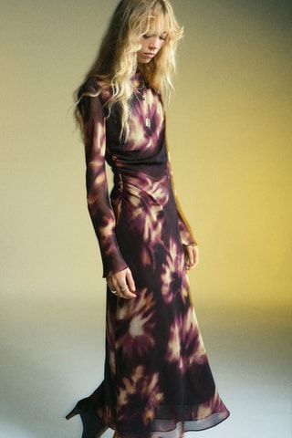 Robe froncée tie-dye - Bordeaux