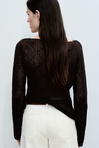 Pull coton maille ajourée - Marron