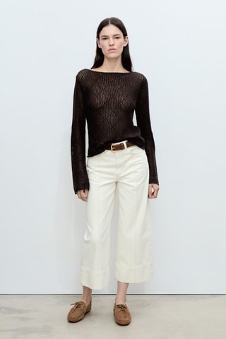Pull coton maille ajourée - Marron